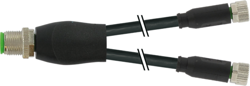 Y-Verteiler M12 St. / M8 Bu. 0° A-kod. PUR 3x0.25 sw UL/CSA+schleppk. 3m